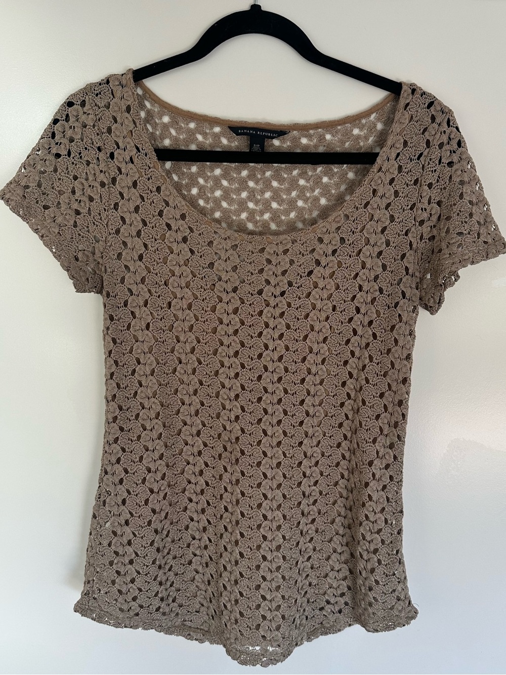 Banana Republic Taupe Knit/Crochet Top with Built-in Camisole